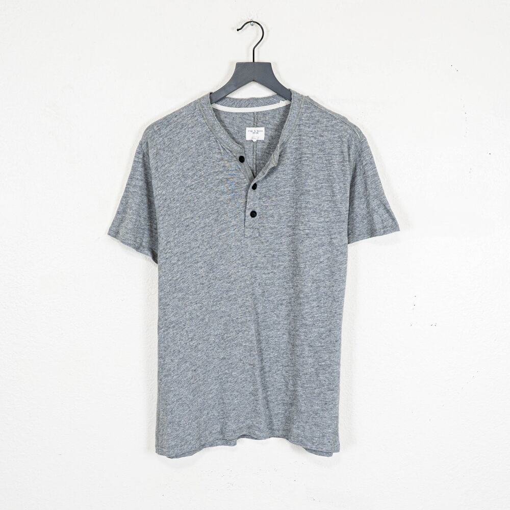 Rag & Bone Short Sleeve Henley Shirt Slub cotton Heather Gray size Large
